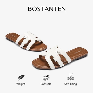 BOSTANTEN รองเท้าแตะส้นแบนผู้หญิง ดีไซน์ H-cut มินิมอล สวมใส่ง่าย พื้นนุ่ม กันลื่น ใส่สบายทั้งวัน Volcana