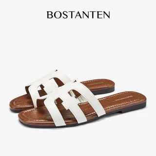 BOSTANTEN รองเท้าแตะส้นแบนผู้หญิง ดีไซน์ H-cut มินิมอล สวมใส่ง่าย พื้นนุ่ม กันลื่น ใส่สบายทั้งวัน Volcana