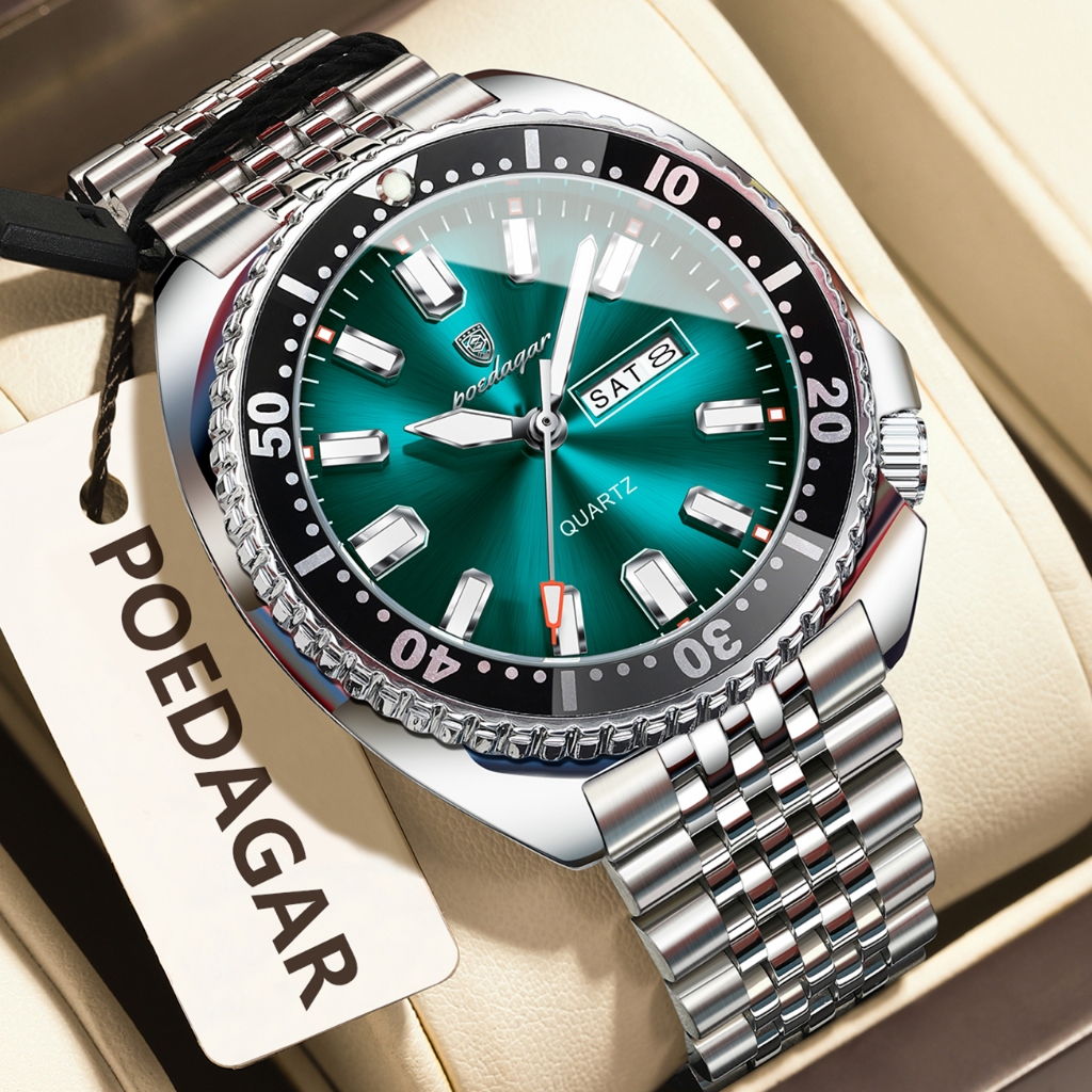 โพดาการ์ ธุรกิจหรูหราผู้ชายนาฬิกาวันที่สัปดาห์กันน้ําส่องสว่าง ผู้ชาย นาฬิกาข้อมือกีฬาสแตนเลสผู้ชายนาฬิกาควอตซ์ - รูปที่ 7
