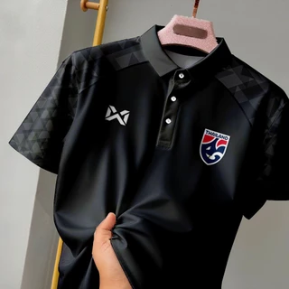 พระราชินีพระพันปีหลวงเสื้อโปโลสีดำแขนสั้นชาย ลายทีมชาติไทย ระบายอากาศได้ดี สปอร์ตและลำลอง