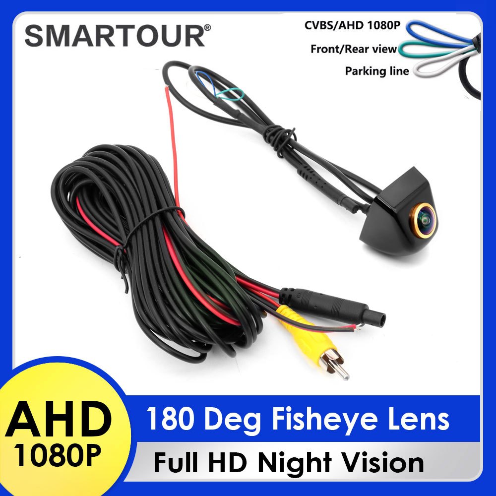 AHD/CVBS 1080P 180 องศา AHD กล้องติดรถยนต์ FishEye เลนส์ Starlight Night Vision รถดูด้านหลังกล้อง 4 