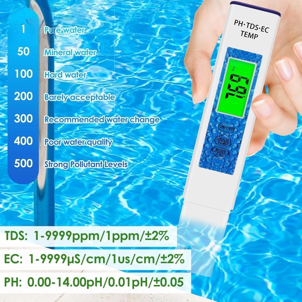 7 In 1 Multifunction PH/ORP/EC/TEMP/SALT/SG/TDS, ชุบโลหะสีเขียว