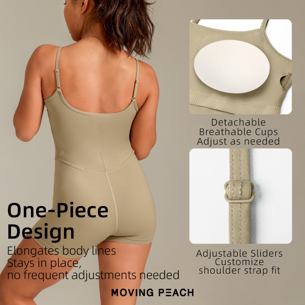 MOVING PEACH ผู้หญิงกีฬาบอดี้สูท One Piece Design Jumpsuit บัลเล่ต์ Leotard ปรับสายรัดที่ถอดออกได้ Bra ถ้วยพิลาทิสชุด Gym Dance สวมใส่ทุกวัน AJA ราคา ถูกที่สุด ดีลบีเคเค แกลเลอรีภาพที่ 5