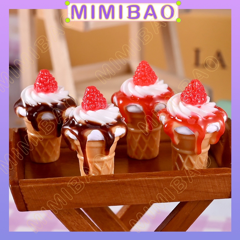 10ชิ้นจําลองแยมไอศครีมขนาดเล็กสามมิติกาแฟโคนทําเองพวงกุญแจ