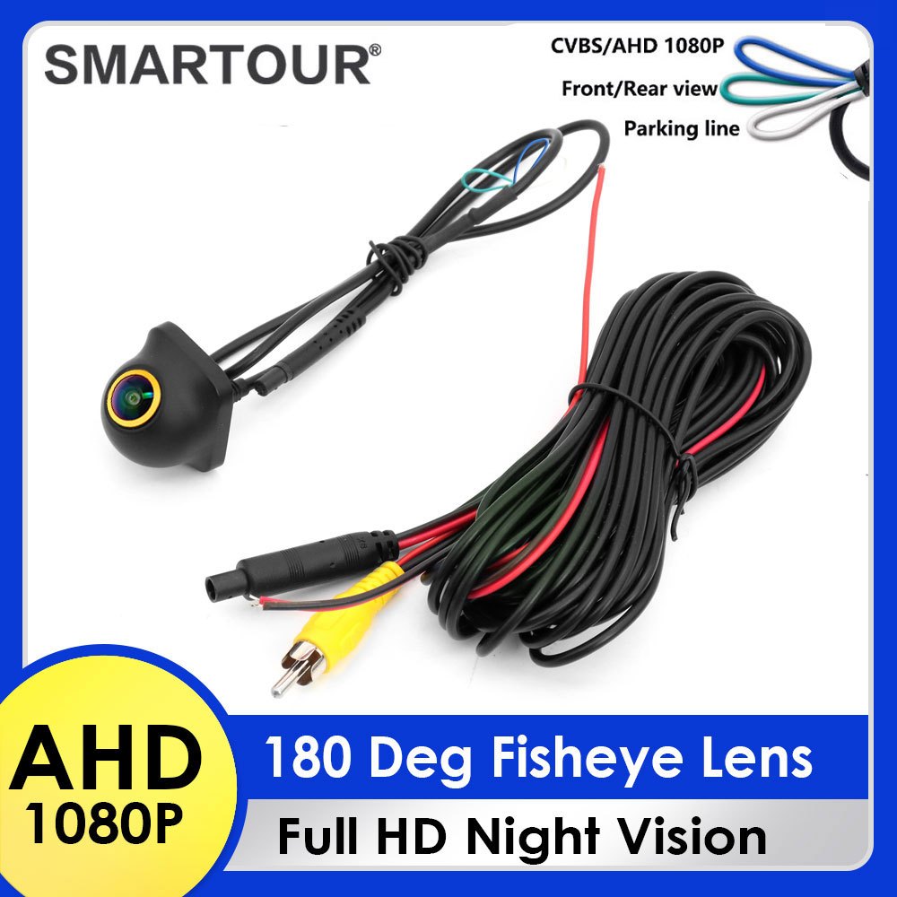 AHD 4 Pin กล้องที่จอดรถ 180 องศา 1920x1080P รถดูด้านหลังกล้อง Fisheye Full AHD Night Vision ย้อนกลับ