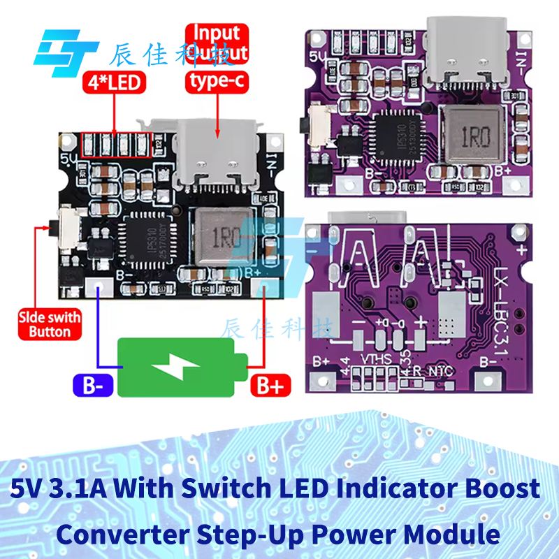 Type-C USB 5V 3.1A Boost Converter Step-Up โมดูล IP5310 Mobile power Bank อุปกรณ์เสริมพร้อมสวิตช์ LE