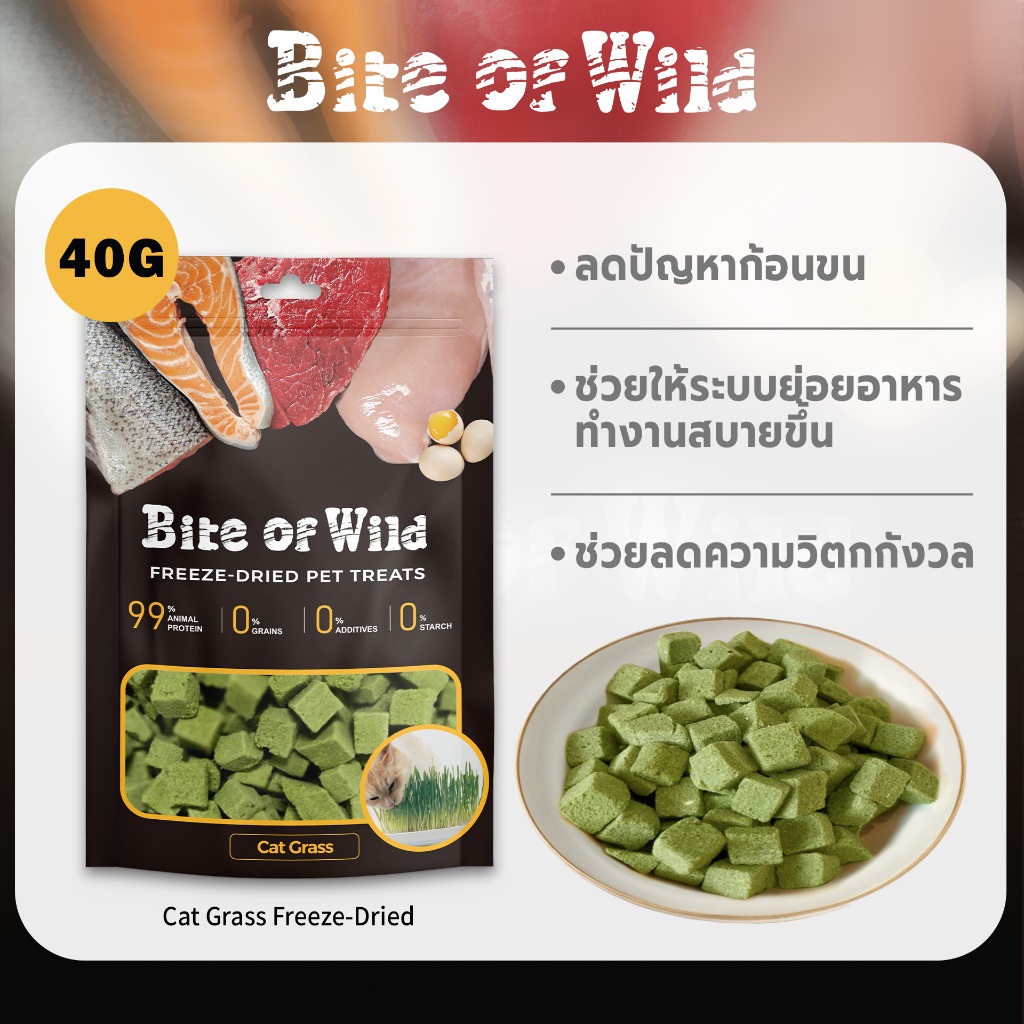 Bite of Wild หญ้าแมว Freeze-Dried 40g 2packs ขนมแมวแช่แข็งแห้ง ขนมสุนัข