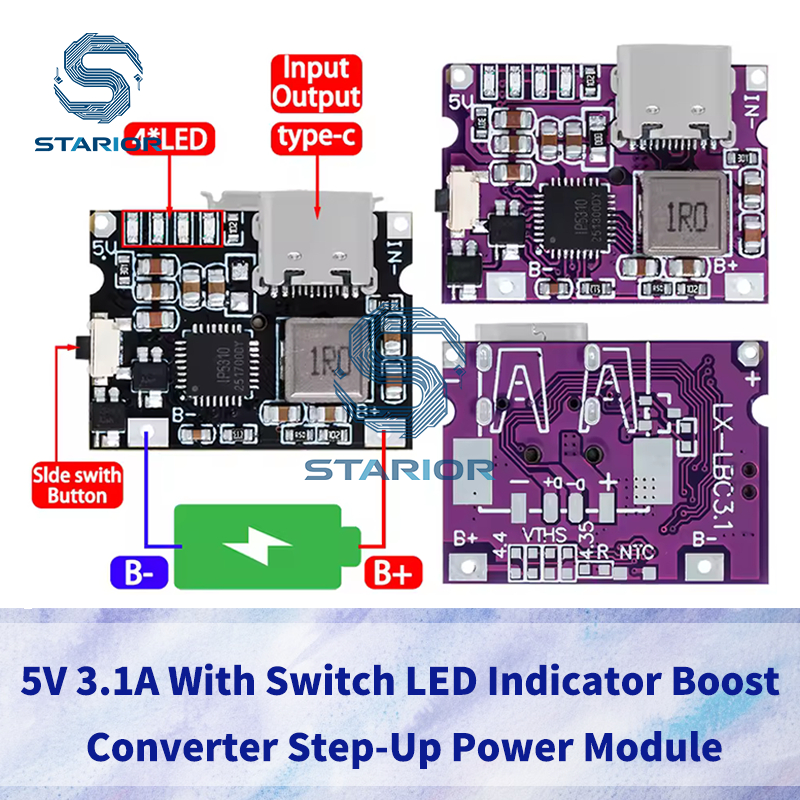 Type-C USB 5V 3.1A Boost Converter Step-Up โมดูล IP5310 Mobile Power Bank อุปกรณ์เสริมพร้อมสวิตช์ LE