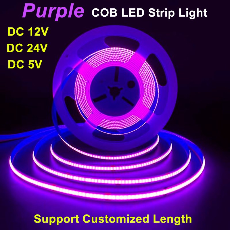 5V 12V 24V COB LED Strip สีม่วงความสว่างสูง LED เทปสําหรับรถบรรทุกเช่นวิ่งเตือนโคมไฟตกแต่ง, COB LED 