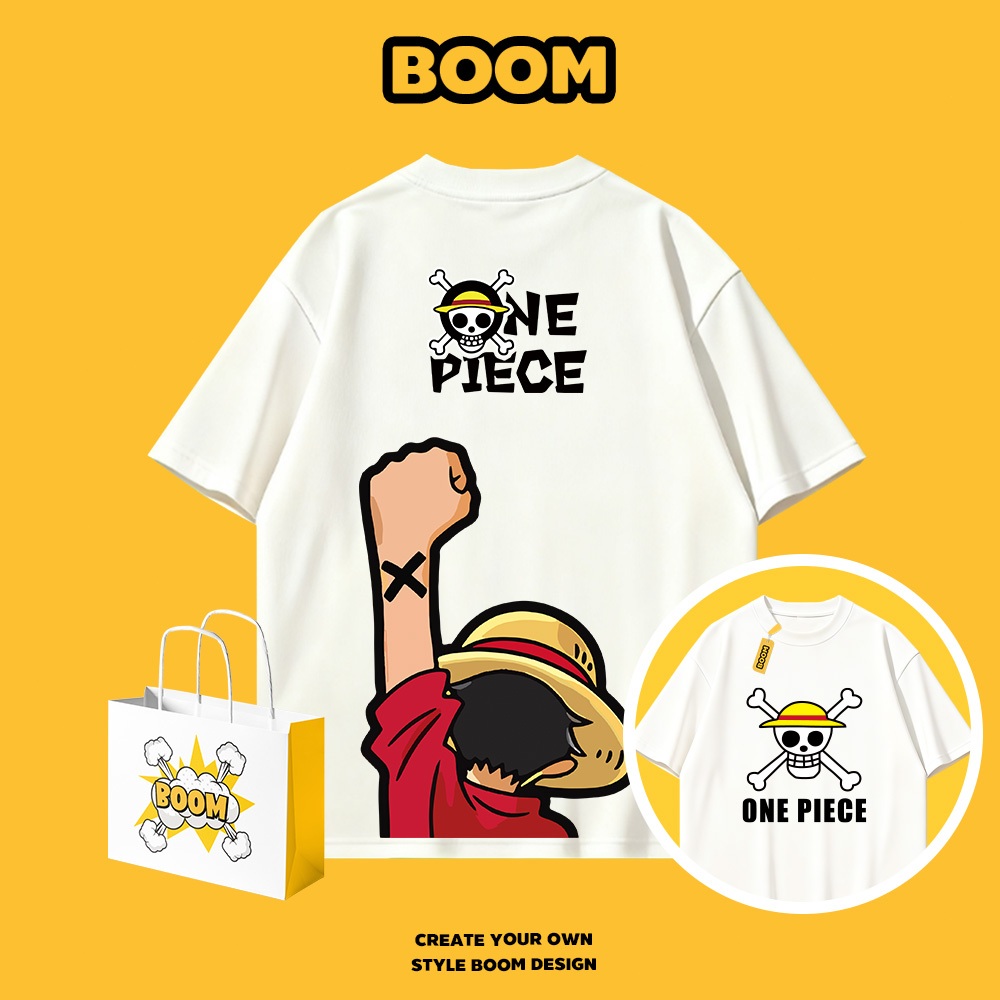 BOOM เสื้อยืดผู้ชาย cotton 100% Luffy แขนสั้น ไม่ย้วย ไม่หด ไม่ต้องรีด ผ้านุ่ม ไม่ขึ้นขุย เหมาะสำหรับเยาวชน