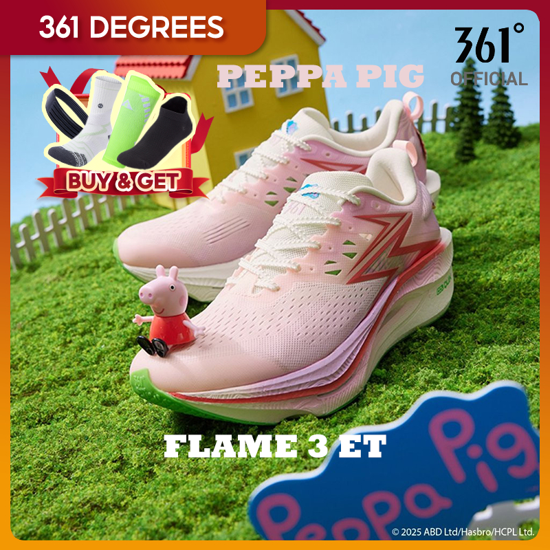 รองเท้าวิ่ง Flame 3 ET ดีไซน์ใหม่จากPeppa Pig สำหรับผู้ชายและผู้หญิง มีแผ่นคาร์บอนเพื่อประสิทธิภาพใน