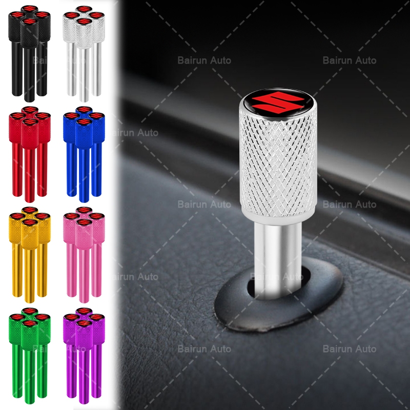1/4pcs อลูมิเนียมรถประตูปุ่มล็อค Pin โลโก้รถล็อคลูกบิดสําหรับ SUZUKI DZire IGNIS Alto Spacia Jimny V