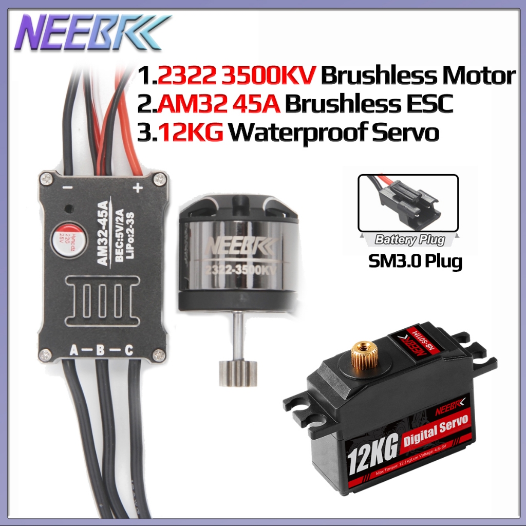NEEBRC 2322 3500KV Outrunner มอเตอร์ไร้แปรง AM32 45A ESC 12KG กันน้ํา Servo สําหรับ 1/12 RC รถ Crawl