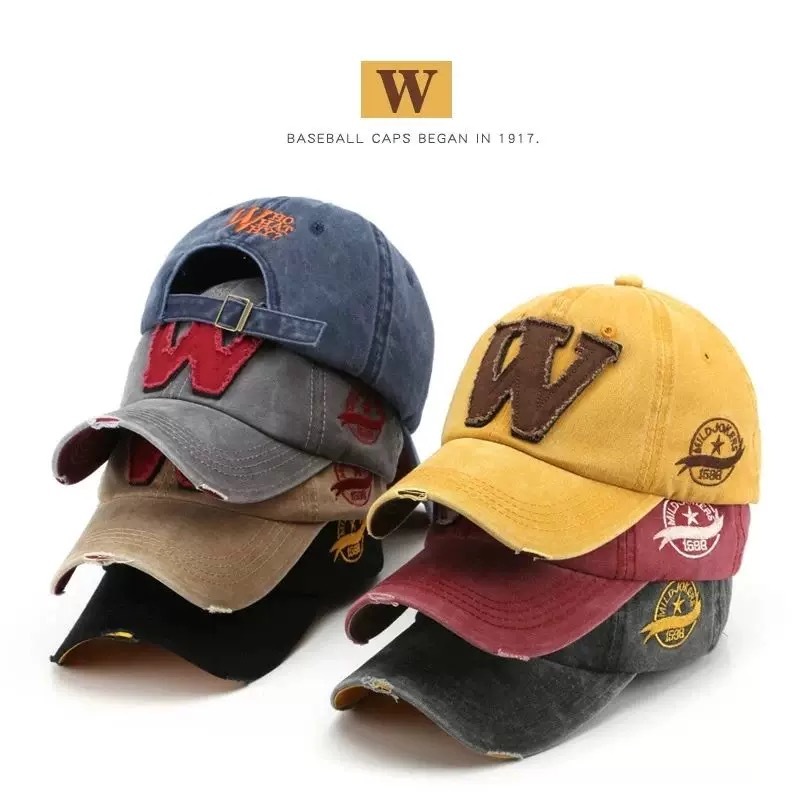 หมวกเบสบอลสไตล์เกาหลี ปักตัวอักษร 3D "W" unisex สไตล์คู่รัก