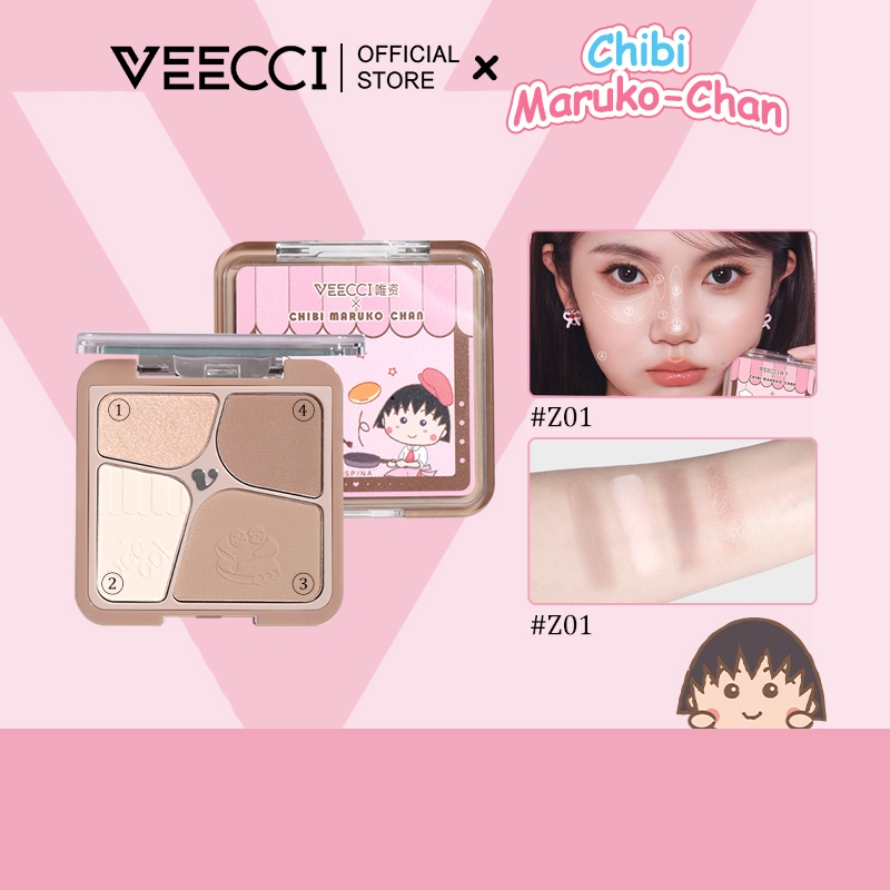 VEECCI x Chibi Maruko-Chan คอนทัวร์ ไฮไลท์ จานสี 4 in 1 ชิมเมอร์ เคลือบ บรอนเซอร์ คอนทัว 8.6g