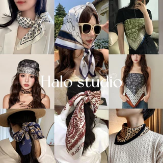Halo studio พร้อมส่ง🔥ผ้าพันคอไหมใหม่ [70*70ซม.] ใช้งานได้หลากหลาย หลากสีสัน เหมาะสำหรับใช้เป็นเข็มขัดและที่คาดผม