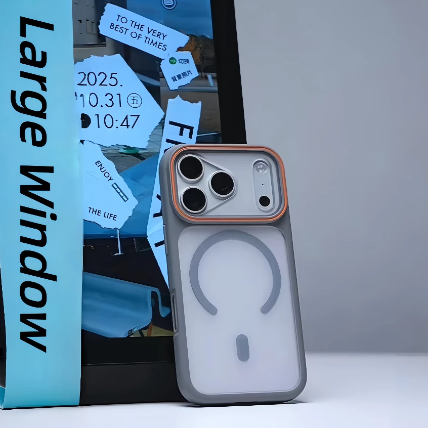 【Large window/Matte acrylic hard case/Gray】เคส compatible for iPhone 11 12 13 14 15 16 17 pro max case