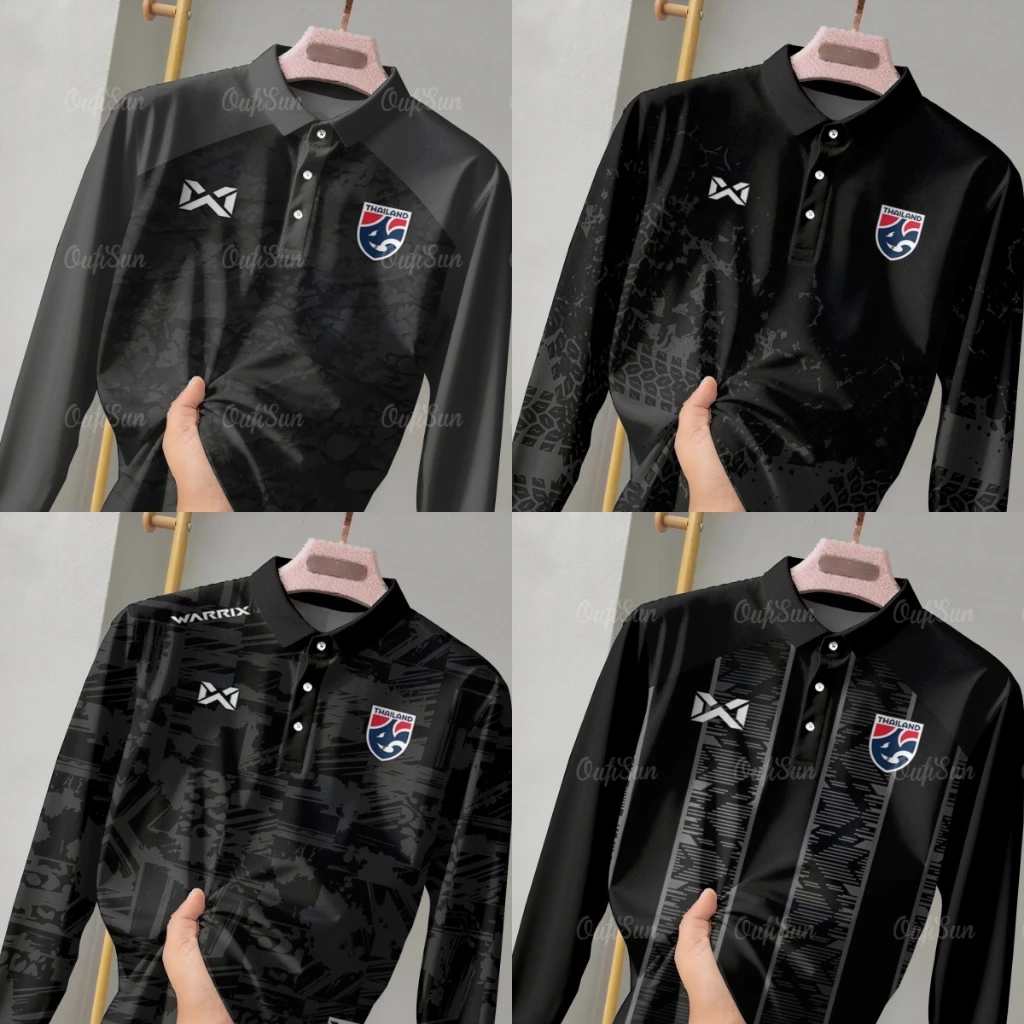 เสื้อโปโลแขนยาวสําหรับผู้ชายและผู้หญิงประเทศไทยกีฬากลางแจ้งเสื้อโปโลทุกฤดูกาลธุรกิจเสื้อลําลองสีดําผู้ชายและหญิง 2568