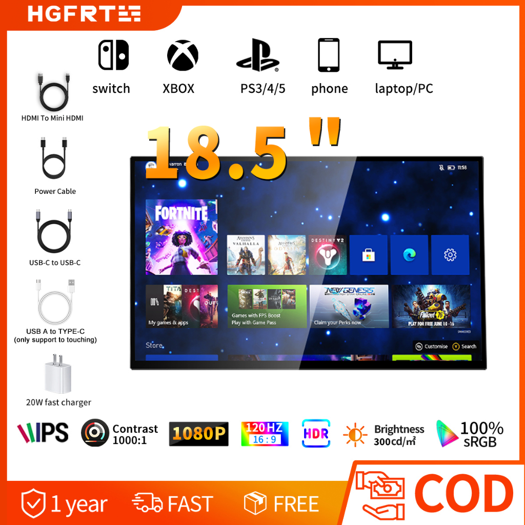 HGFRETEE 18.5 นิ้วสัมผัสแบบพกพา Gaming 100% sRGB Viewing แล็ปท็อปหน้าจอ Extender สําหรับสวิทช์/PS4/X