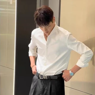 เสื้อเชิ้ตผู้ชาย แขนยาว ธุรกิจ พักผ่อน คุณภาพสูง สไตล์เกาหลี สีทึบ เนื้อผ้านุ่ม สะดวกสบาย ไม่ต้องรีด