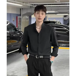 เสื้อเชิ้ตผู้ชาย แขนยาว ธุรกิจ พักผ่อน คุณภาพสูง สไตล์เกาหลี สีทึบ เนื้อผ้านุ่ม สะดวกสบาย ไม่ต้องรีด