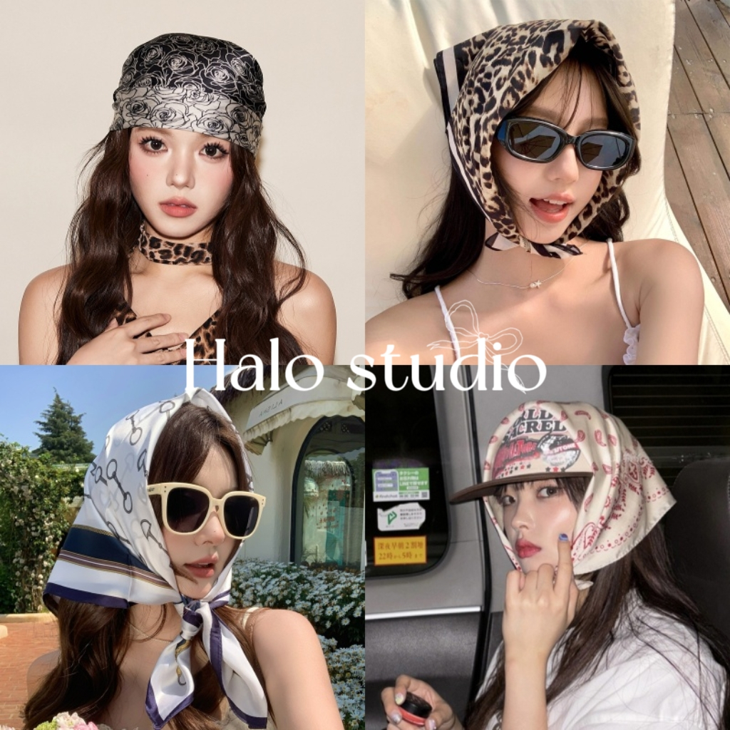 Halo studio พร้อมส่ง🔥【70*70 ซม.】ผ้าพันคอไหมเนื้อนุ่มลื่นแบบสั่งทำพิเศษ ผ้าพันคอแฟชั่นระดับไฮเอนด์ ผ้าพันคอคาดเอว เสื้อเกาะอก