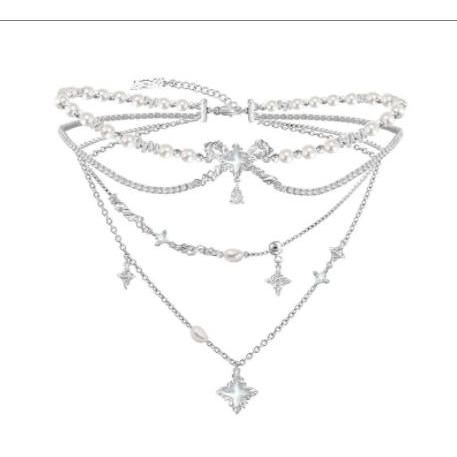 VERB Original Design Star Light Luxury เสื้อกันหนาวสร้อยคอมุก Multi-Layer Stacked Clavicle Chain