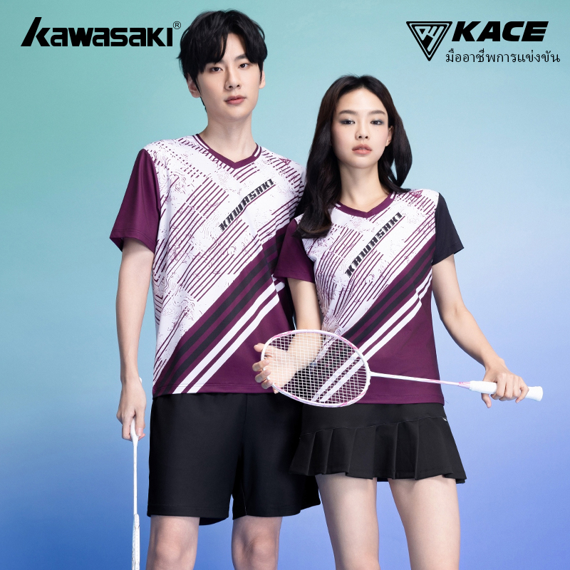KAWASAKI คาวาซากิ Kace แฟชั่นกีฬาแบดมินตันเสื้อยืด K1C02-C1078&2078 Pickleball เทนนิสวิ่งเสื้อแห้งเร็ว