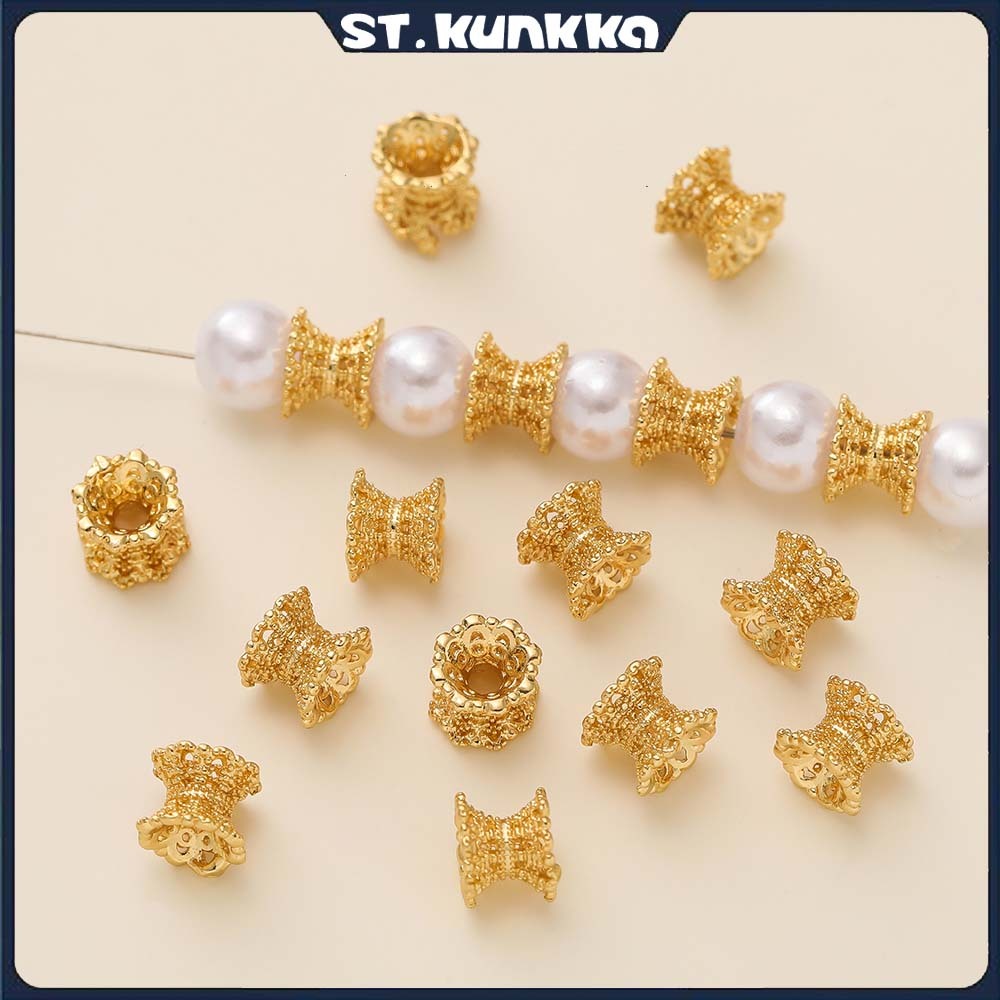 ฐานรองลูกปัดลายดอกไม้ชุบทองเหลืองแท้เคลือบทองแท้ 18K 5-10 ชิ้น ฐานรองลูกปัดสีติดทนนาน สำหรับทำสร้อยข้อมือสร้อยคอ DIY