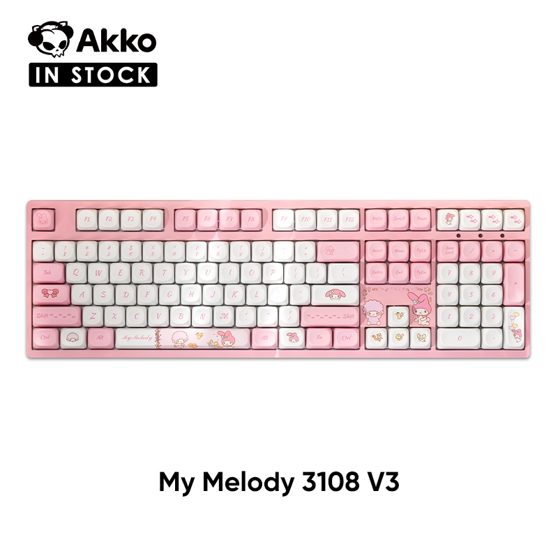 Akko My Melody 3108v3 คีย์บอร์ดแบบมีสาย, ปุ่มกด OEM Dye-Sub, บอร์ดขนาดเต็มพร้อม Numpad