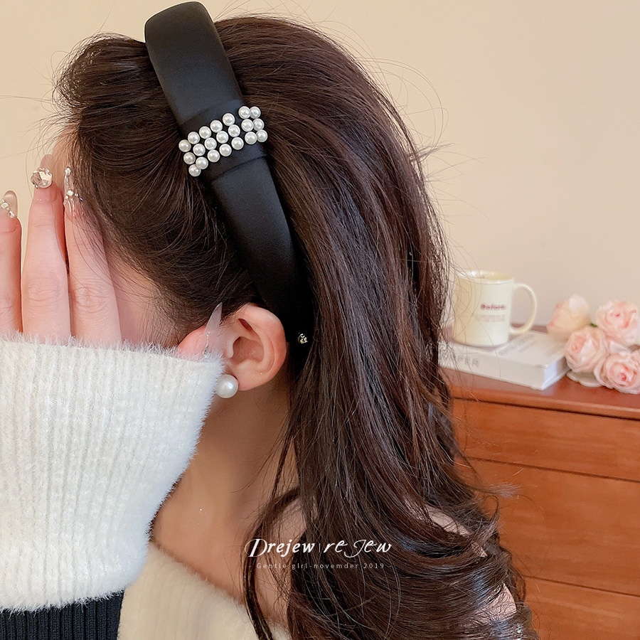 Dreejew Pearl Embellished ซาตินแถบคาดศีรษะผู้หญิงs Elegant อุปกรณ์เสริมผม Vintage Accents แฟชั่นสวมใส่ทุกวันเครื่องประดับของขวัญ