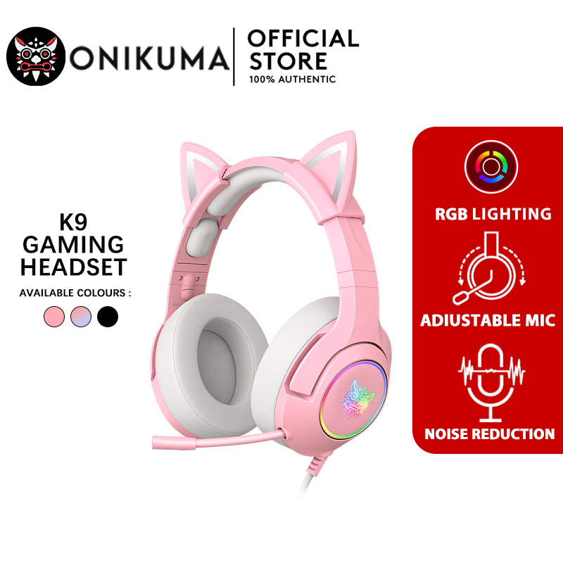 ONIKUMA K9 Gaming Headset หูแมวสีชมพู RGB Light 7.1 หูฟังเล่นเกมน่ารักสำหรับพีซี