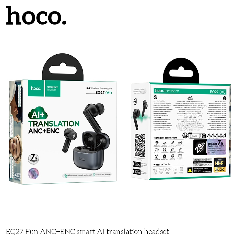 Hoco. EQ27 หูฟังบลูทูธ แปลภาษา พร้อม AI เรียลไทม์ 134 ภาษา เสียงสเตอริโอ HIFI อัจฉริยะ+ANC+ENC คุณภาพดี รับประกัน 1 ปี - รูปที่ 5