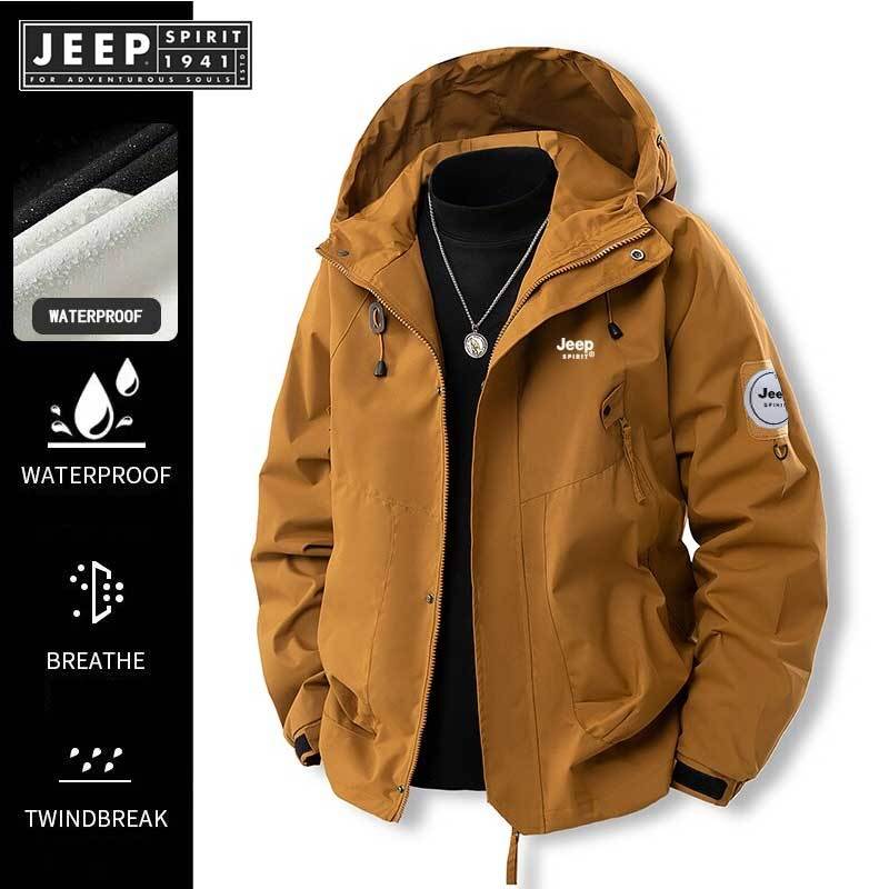 JEET SPIRIT 1941 ESTD เสื้อกันฝนมีฮู้ดสำหรับทั้งผู้ชายและผู้หญิง กันลม