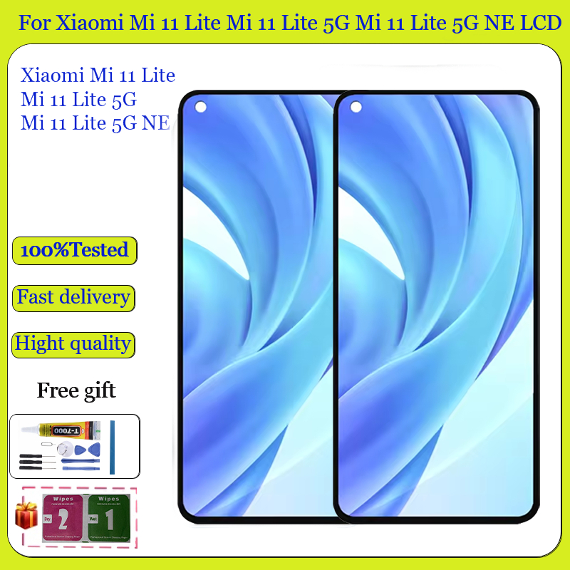 Original AMOLED สําหรับ Xiaomi Mi 11 Lite Mi 11 Lite 5G Mi 11 Lite 5G NE จอแสดงผล LCD หน้าจอสัมผัสเป
