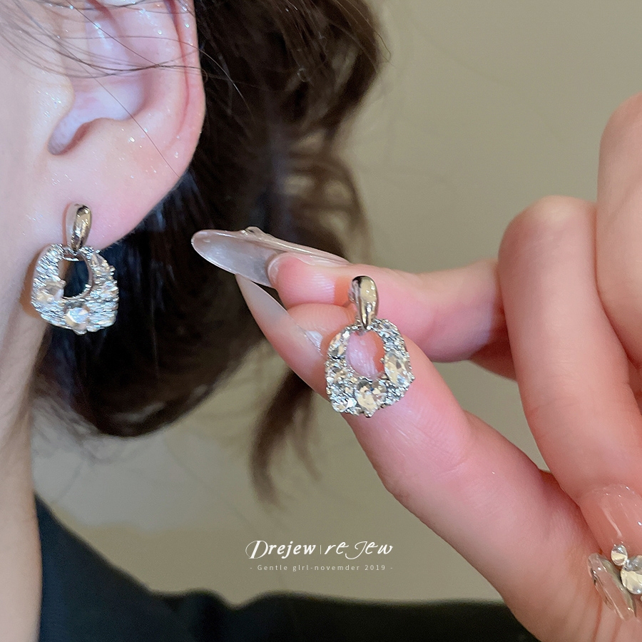 Dreejew Rhinestone ต่างหูเรขาคณิตประกายคริสตัล สำหรับผู้หญิง สไตล์อินเทรนด์ เครื่องประดับที่เหมาะทำของขวัญ