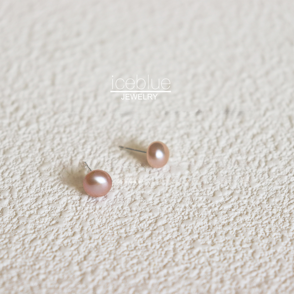 【iceblue】ไข่มุกน้ําจืดธรรมชาติ 925 เข็มเงินสีม่วงสีชมพูต่างหูสตั๊ด Daily Commuter เกาหลีและญี่ปุ่นต่างหูสําหรับผู้หญิง E96