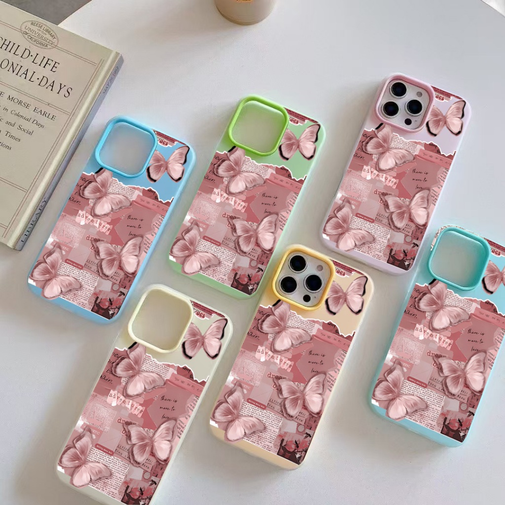 ผีเสื้อสีชมพู 2 ใน 1 เคสโทรศัพท์เคสซิลิโคนใสสําหรับOppo A17 A16K A16E A3S A12E A5 A7 A5S A12 A31 A5 
