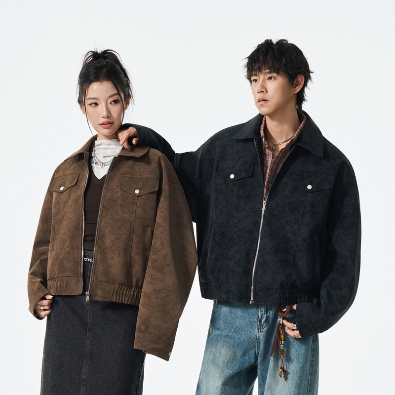 Tiffany Fleece Leather PU Fabric Unisex Retro Jacket Coat