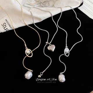 สร้อยคอมุกหัวใจทรง Y สำหรับผู้หญิง สีเงินเรียบหรู เครื่องประดับแฟชั่นสำหรับการสวมใส่ทุกวันและเป็นของขวัญ