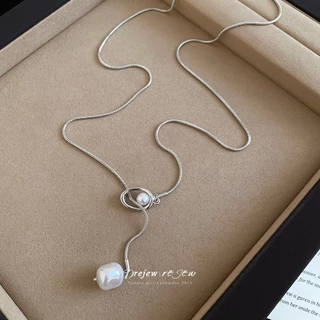 สร้อยคอมุกหัวใจทรง Y สำหรับผู้หญิง สีเงินเรียบหรู เครื่องประดับแฟชั่นสำหรับการสวมใส่ทุกวันและเป็นของขวัญ