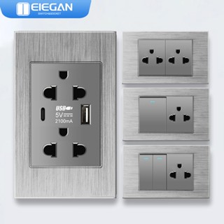 ELEGAN คลังสินค้าพร้อมซ็อกเก็ตสวิตช์ติดผนัง usb+type-c ซ็อกเ…