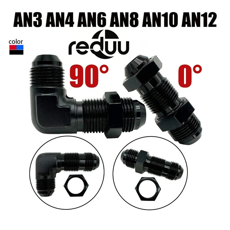 AN3 AN4 AN6 AN8 AN10 AN12 Bulkhead Flare Fitting Adapter 0° 90° ขั้วต่อยูเนี่ยนท่อน้ํามันเชื้อเพลิงองศาพร้อมน็อตสําหรับแท็บ Wirewall