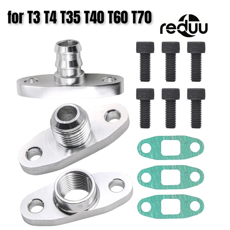 AN10 1/2NPT 5/8NPT Turbo น้ํามันท่อระบายน้ํา Outlet หน้าแปลนปะเก็นชุดอะแดปเตอร์ Turbocharger อลูมิเนียม 10AN เหมาะสําหรับ T3 T4 T25 T35 T40 T60 T70 GT28 GT30 GT35 อุปกรณ์เสริม