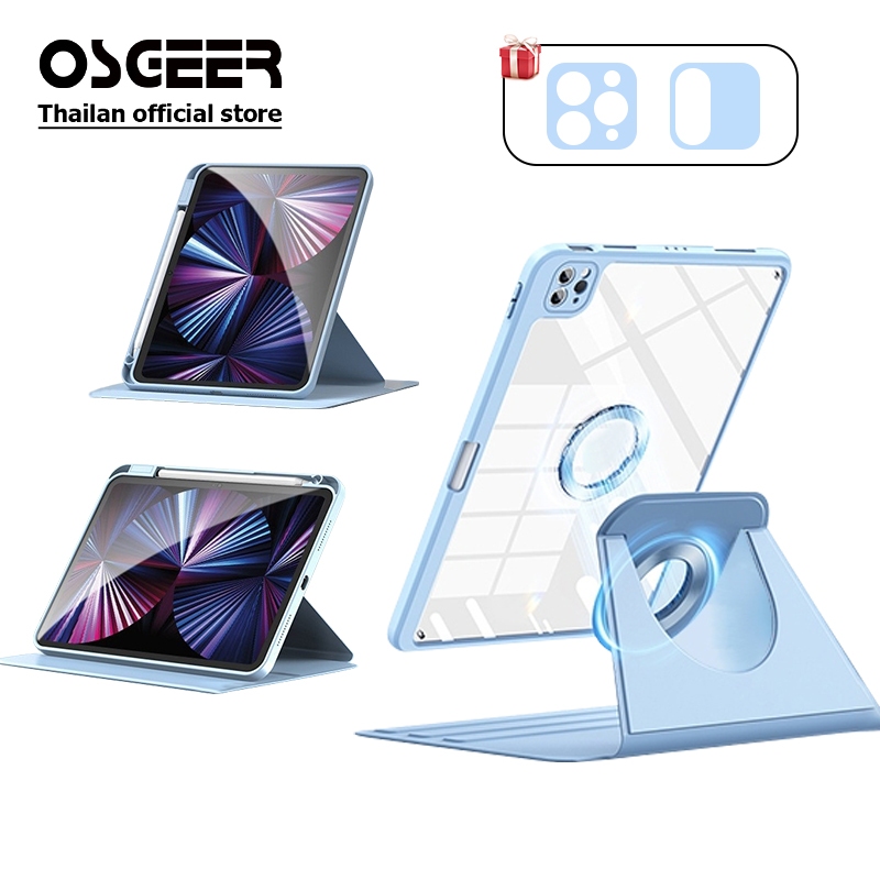 OSGEER แม่เหล็ก 2in1 แยกสําหรับ iPad Air 7 6 5 4 M2 M3 11 13 12.9 10th 11th Gen 11 10 9 8 A16 Pro 10.2 9.7 360° ฝาครอบอะคริลิคแบบถอดได้หมุน