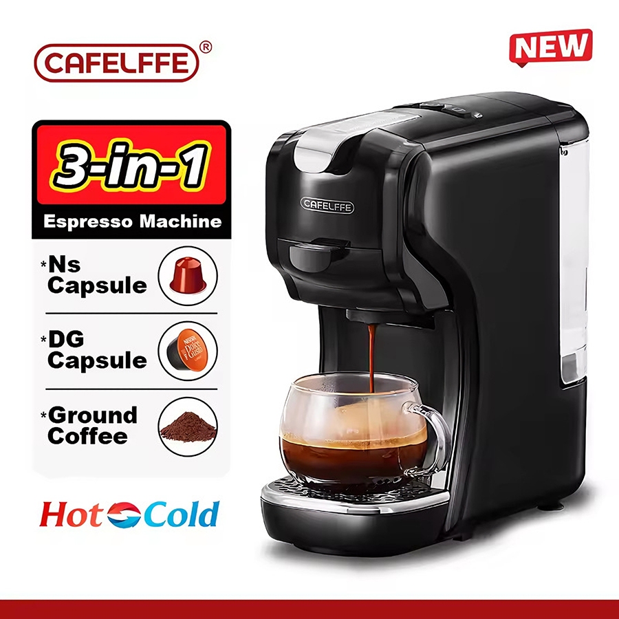 Cafelffe 3 ใน 1 เครื่องทำกาแฟเครื่องร้อน /เย็นสำหรับ Nespresso/Dolce Gastro /กาแฟบด, ทำความสะอาดง่าย