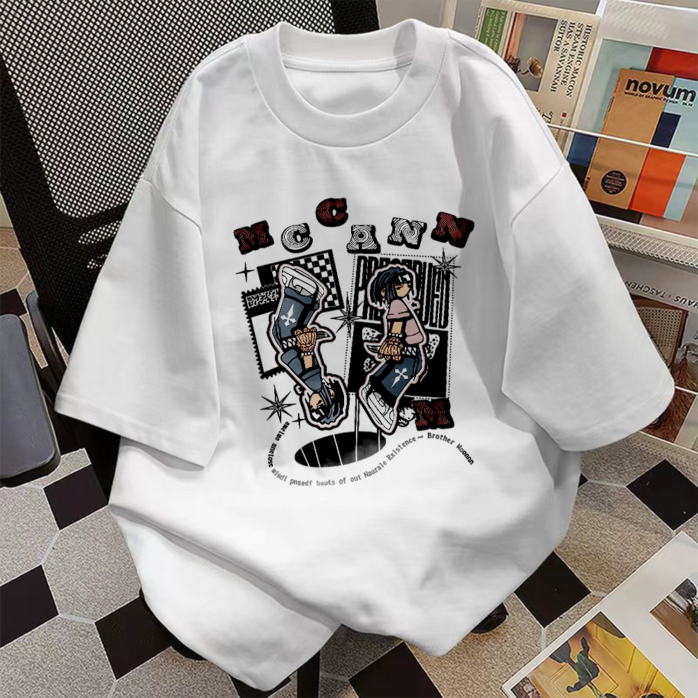 (Cotton 100%) Luvoro เสื้อยืดชาย ผู้หญิง เสื้อยืดแขนสั้นแนวสตรีทย้อนยุคสไตล์ยุโรปและอเมริกา เสื้อโอเวอร์ไซส์แขนสั้นทรงหลวม C1632