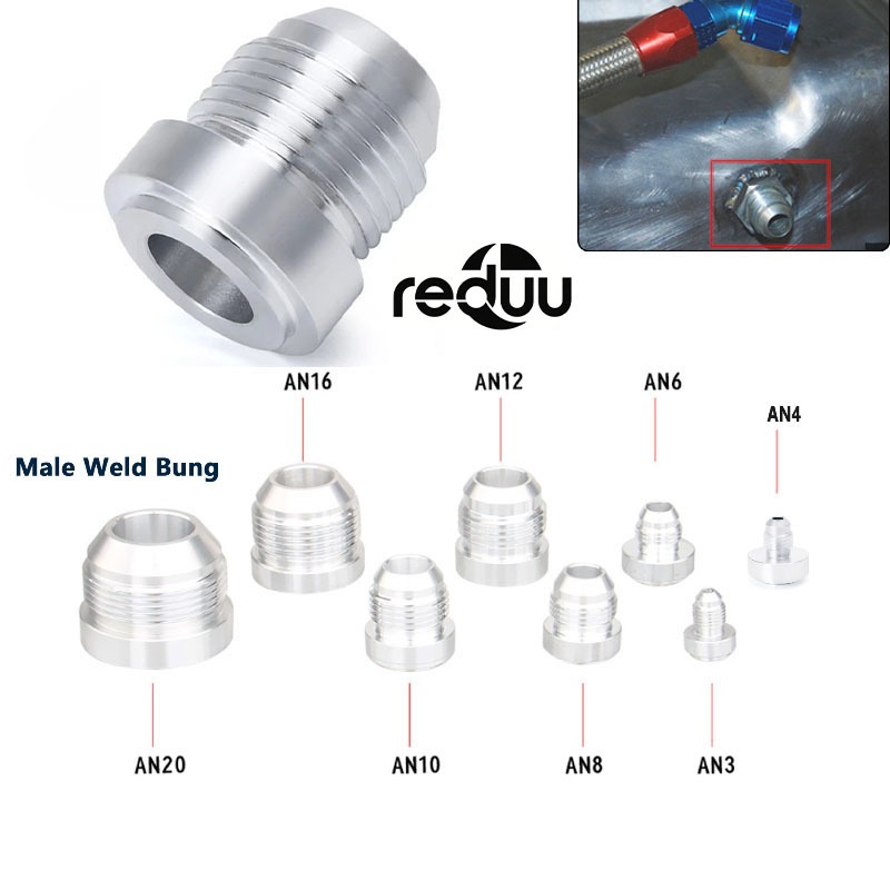 Universal AN3 4 6 8 10 12 16 20AN ชายเชื่อมบน Bung Fitting อะแดปเตอร์ถังน้ํามันรถตรง Nut วาล์วฝาครอบท่อเชื่อม Joint Connector Ends อลูมิเนียม