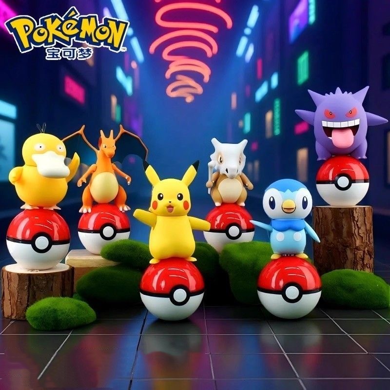 Pokemon Pull Ring Series ตุ๊กตาเครื่องประดับ Pikachu Piplup Gengar Cubone Charizard รูปของเล่นของขวัญ