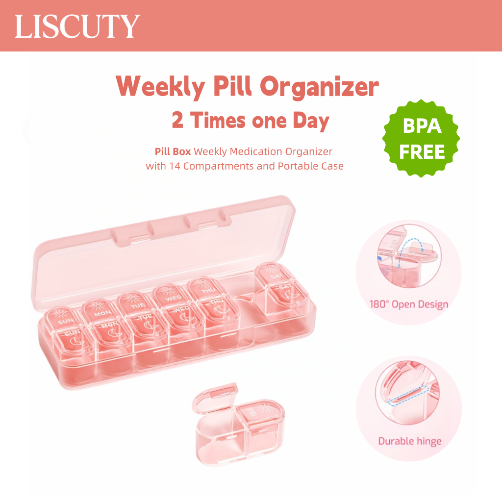 HOTWeekly Pill Organizer,14 ตารางกล่องเก็บแท็บเล็ต,2 ครั้งหนึ่งวันกรณียาที่มีช่องขนาดใหญ่,A-2741